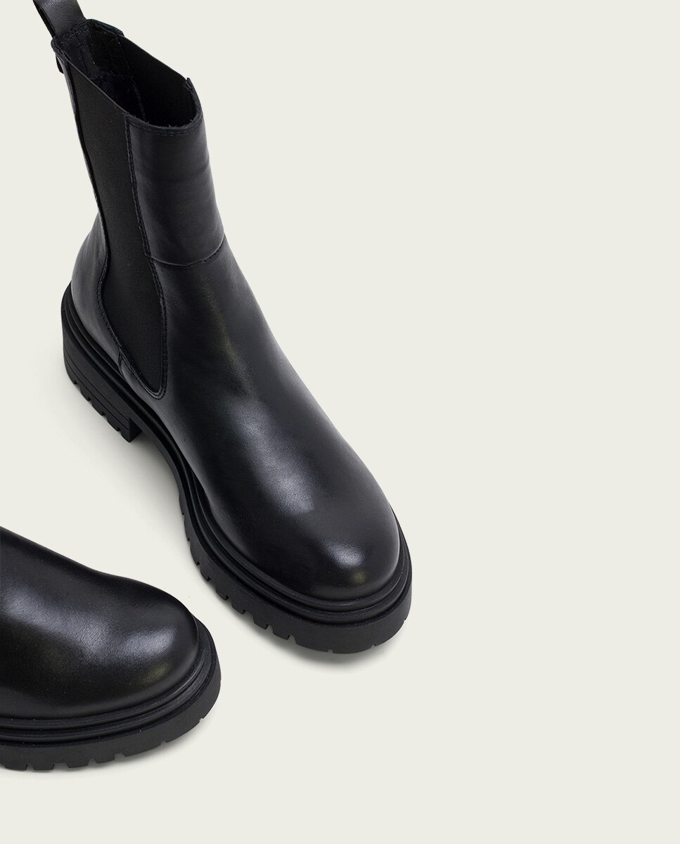 Botín de mujer de piel con elástico - Porronet - Negro Negro-5