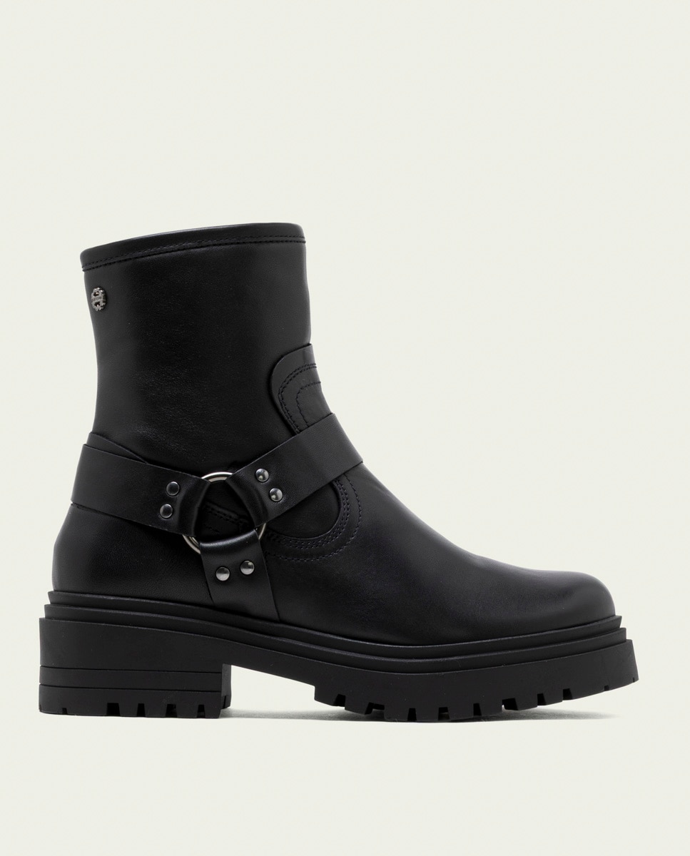 Botines de mujer de piel con cremallera y adorno - Porronet - Negro Negro-1