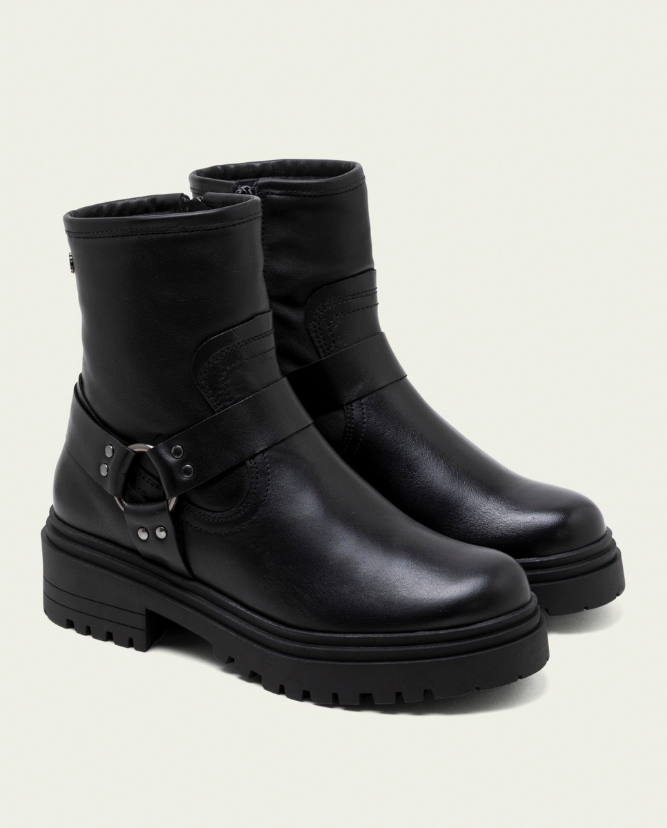 Botines de mujer de piel con cremallera y adorno - Porronet - Negro Negro-3
