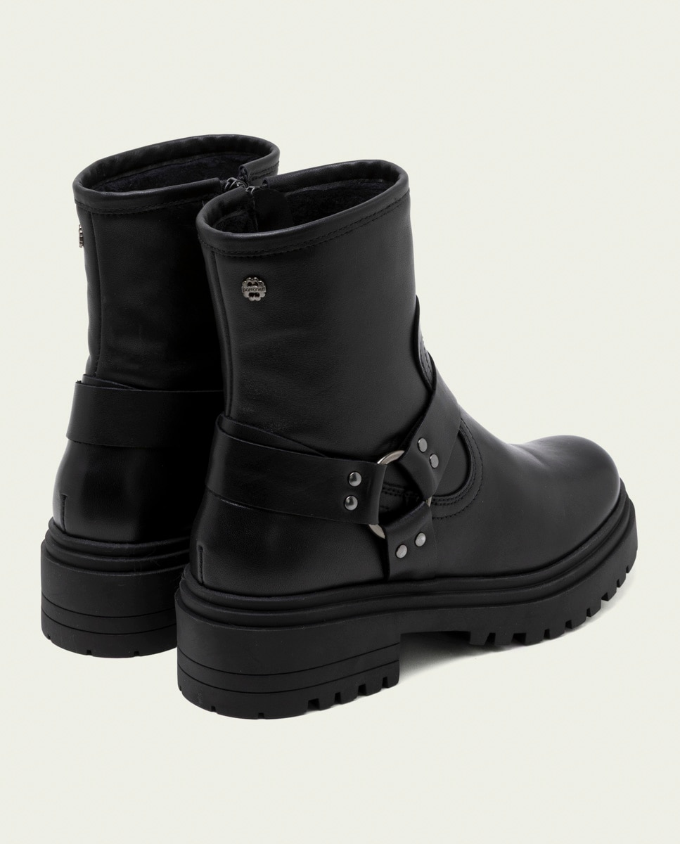 Botines de mujer de piel con cremallera y adorno - Porronet - Negro Negro-2