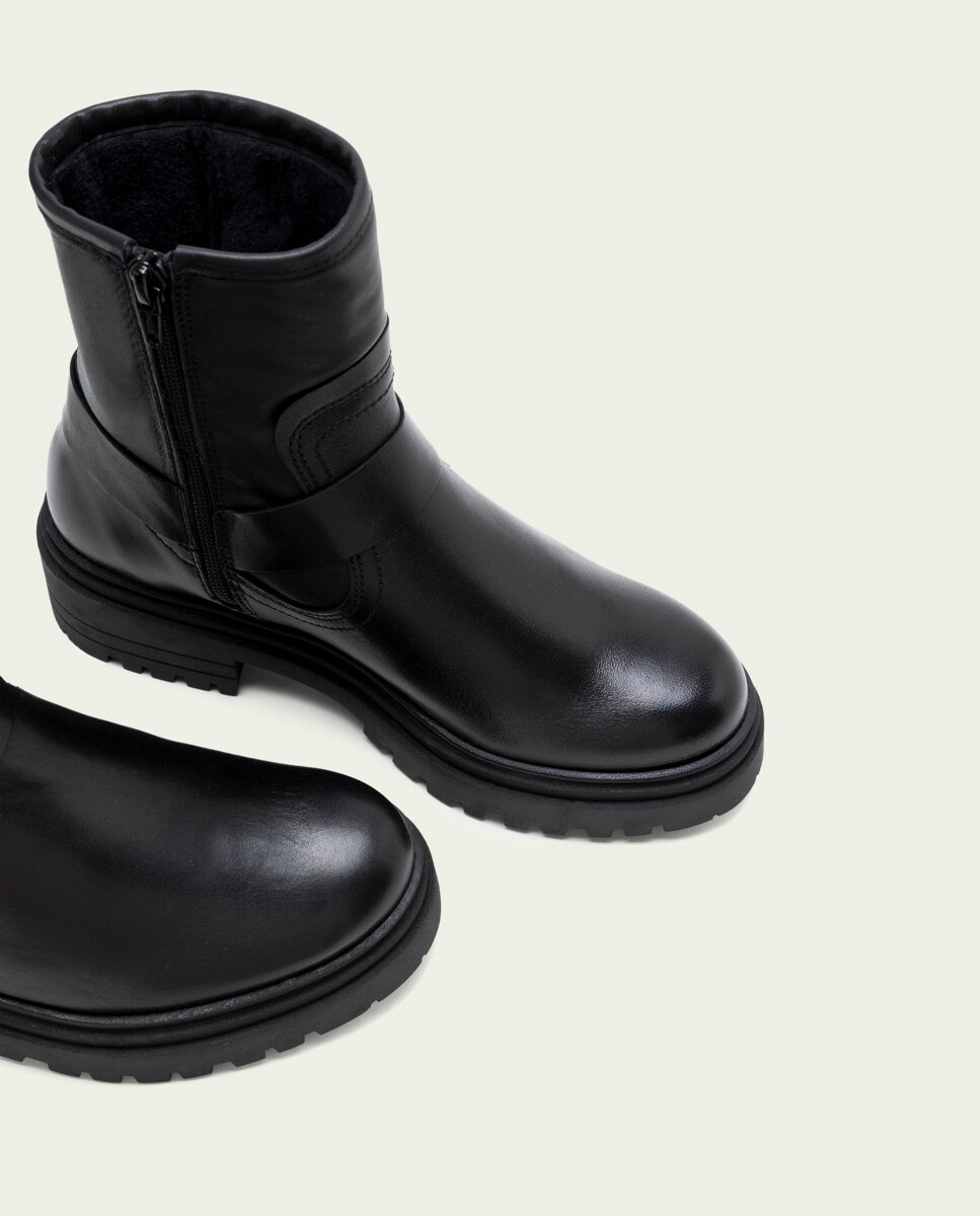 Botines de mujer de piel con cremallera y adorno - Porronet - Negro Negro-4