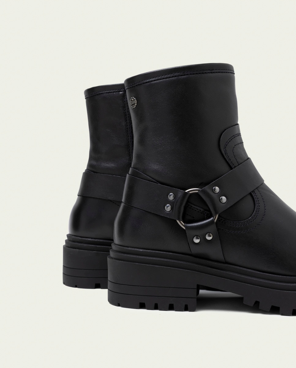 Botines de mujer de piel con cremallera y adorno - Porronet - Negro Negro-5