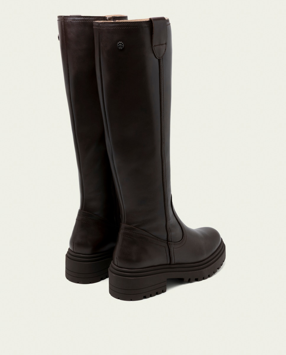 Bota con suela track alta de mujer de piel con cremallera - Porronet - Moka Moka-3