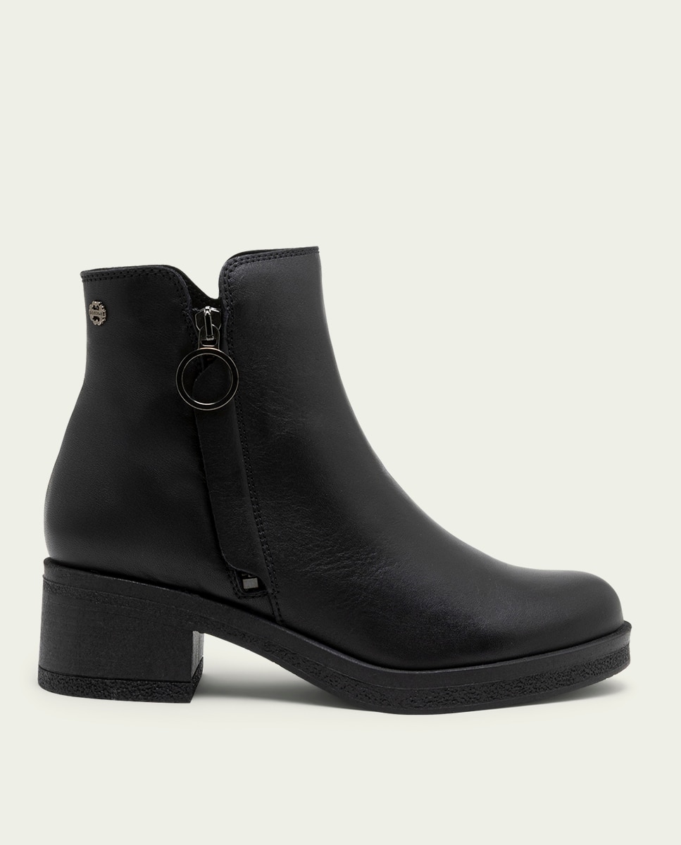 Botines de mujer de piel con cremallera - Porronet - Negro Negro-1