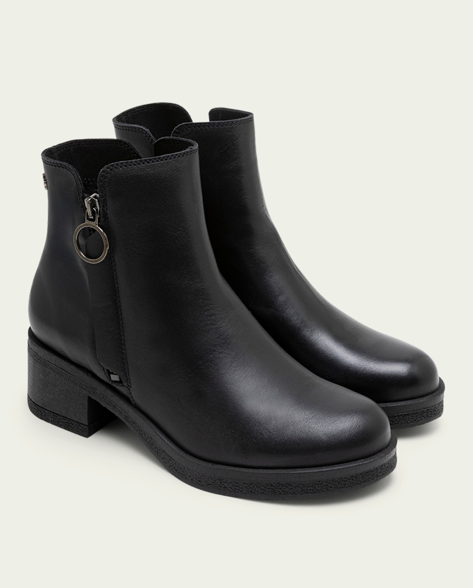 Botines de mujer de piel con cremallera - Porronet - Negro Negro-3