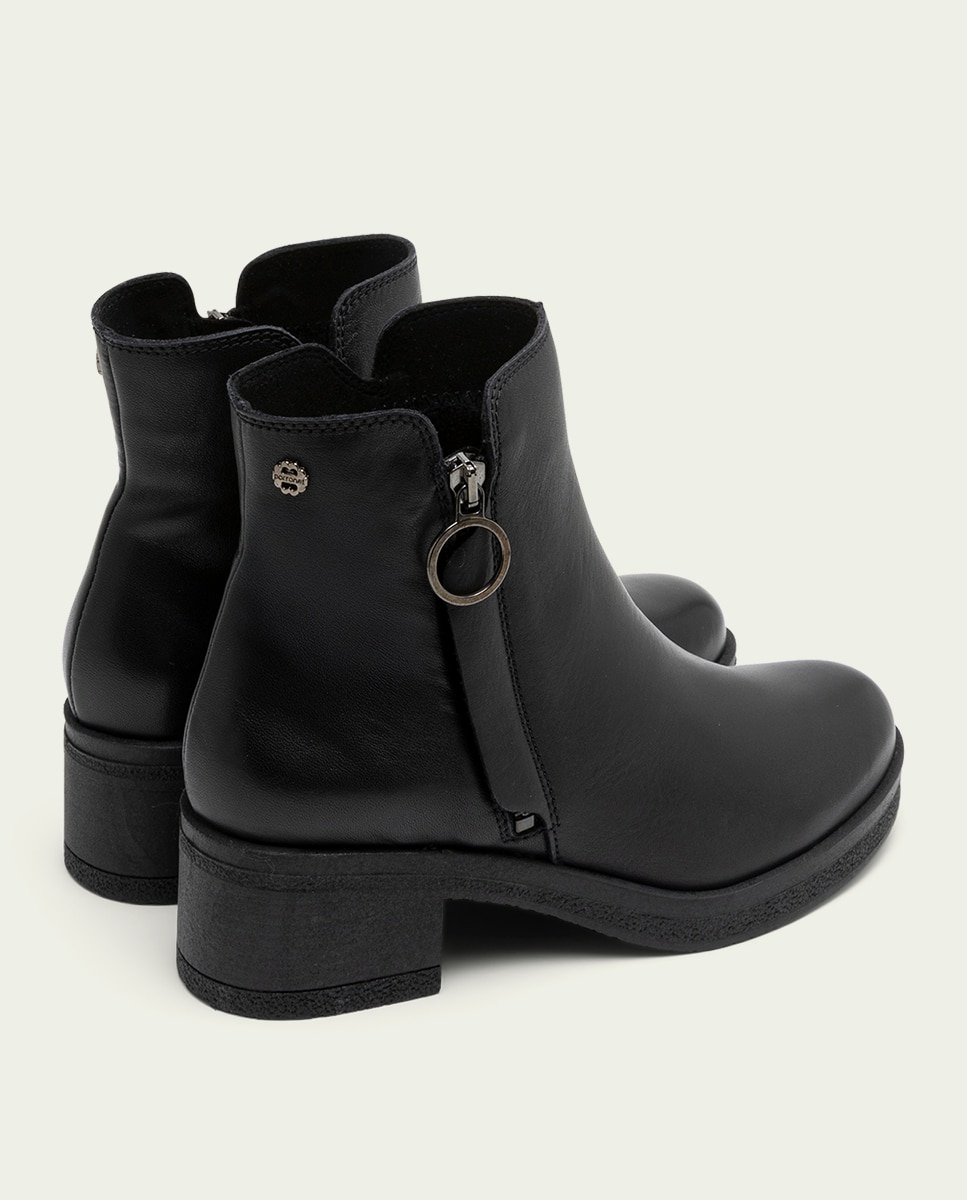 Botines de mujer de piel con cremallera - Porronet - Negro Negro-2