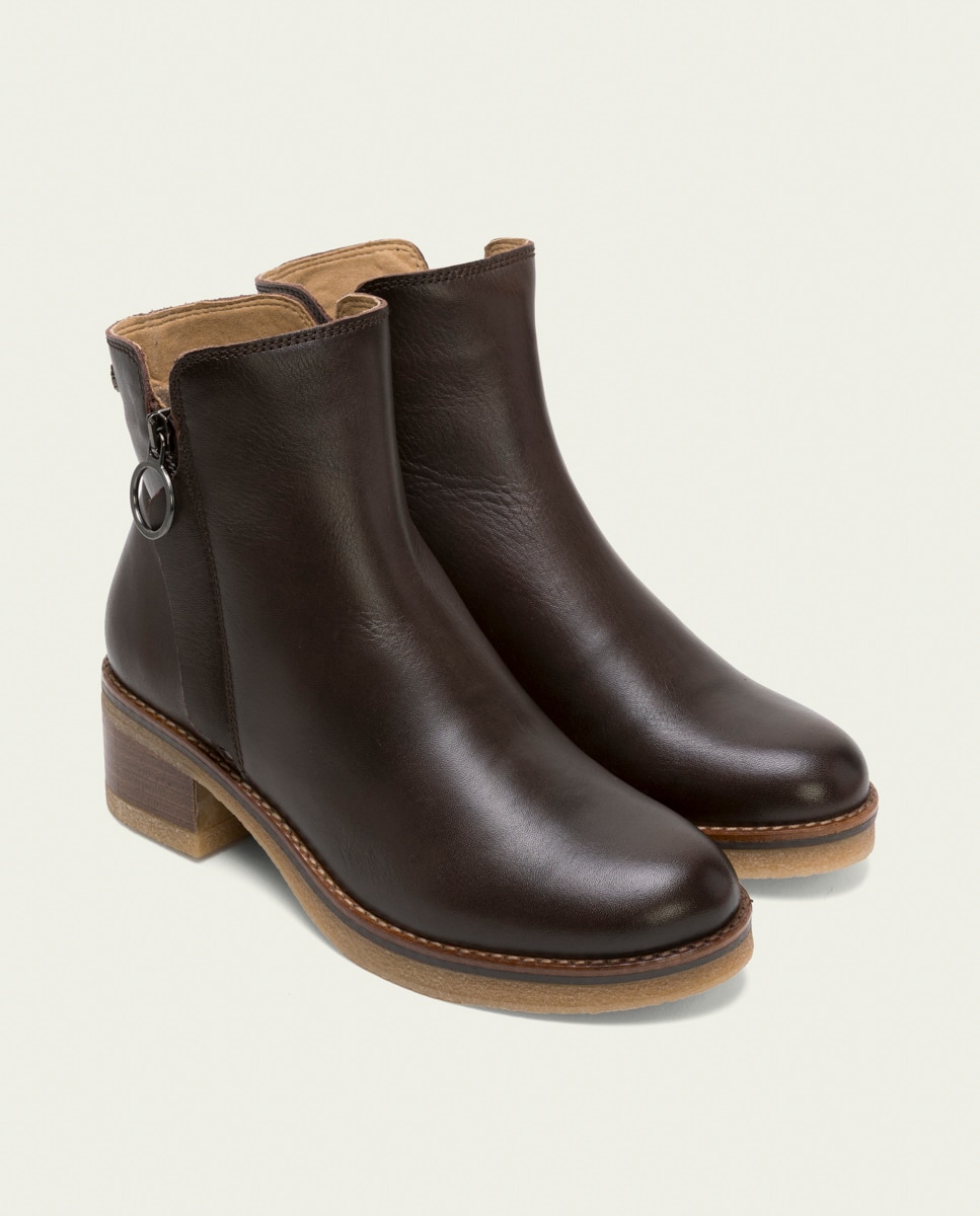 Botines de mujer de piel con cremallera - Porronet - Moka Moka-3