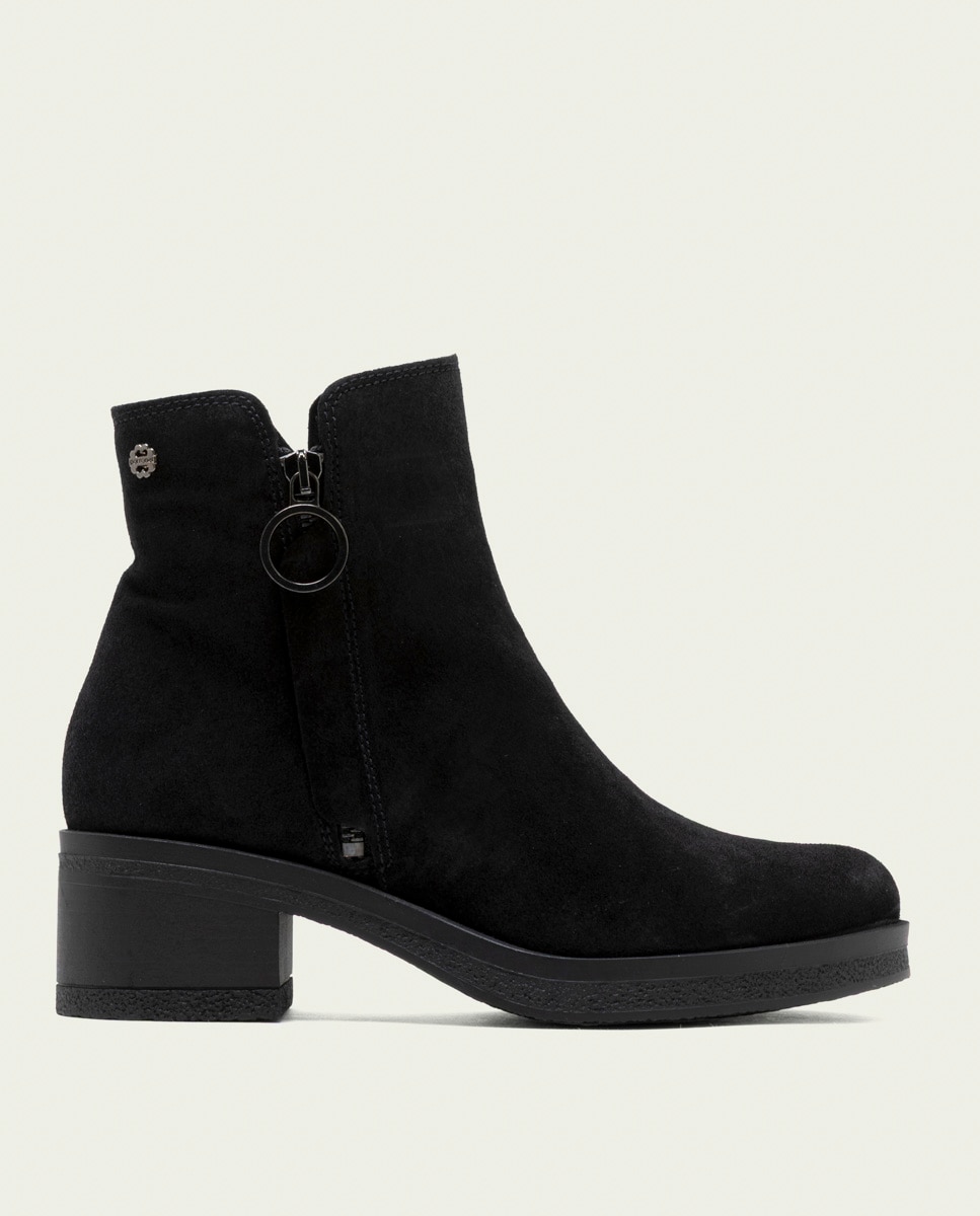 Botines de mujer de serraje con cremallera - Porronet - Negro Negro-1
