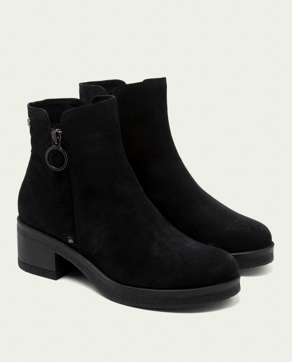Botines de mujer de serraje con cremallera - Porronet - Negro Negro-3