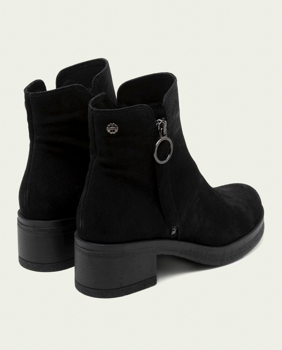 Botines de mujer de serraje con cremallera - Porronet - Negro Negro-2