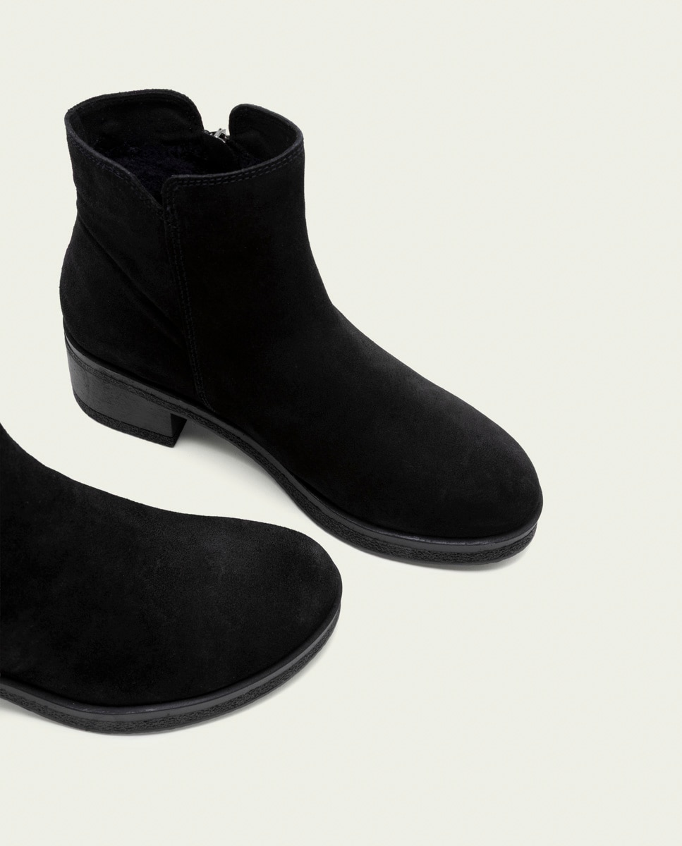 Botines de mujer de serraje con cremallera - Porronet - Negro Negro-4