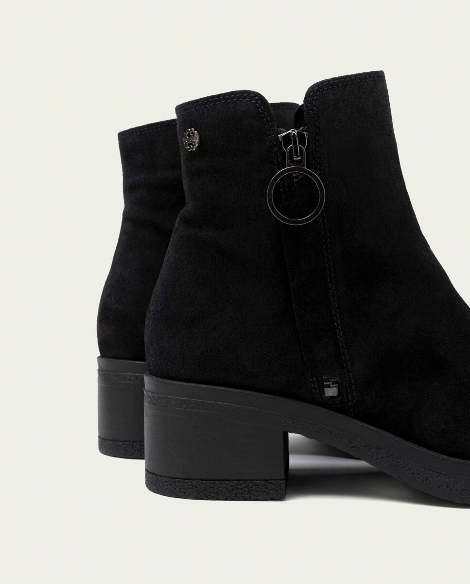 Botines de mujer de serraje con cremallera - Porronet - Negro Negro-5