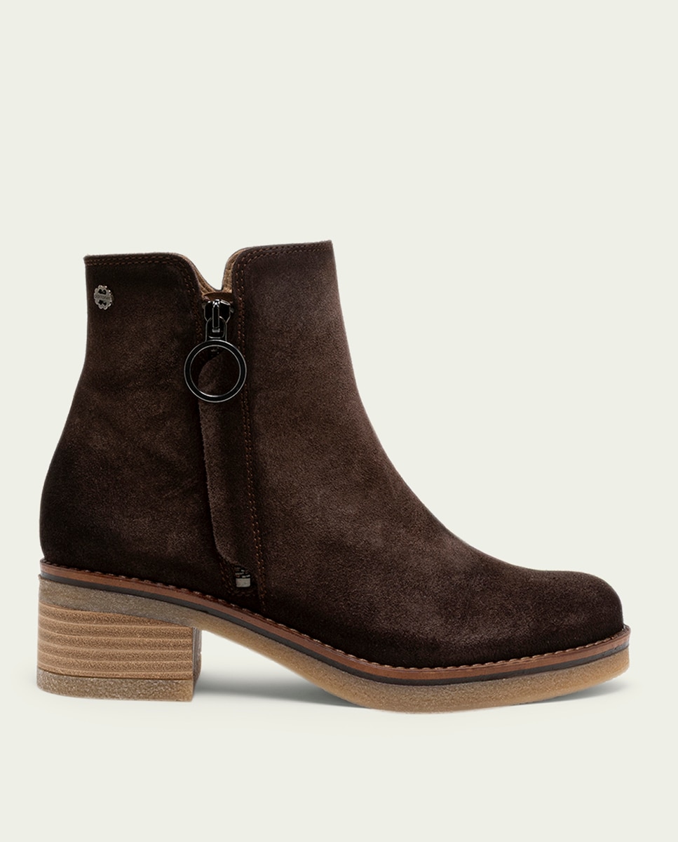 Botines de mujer de serraje con cremallera - Porronet - Moka Moka-1