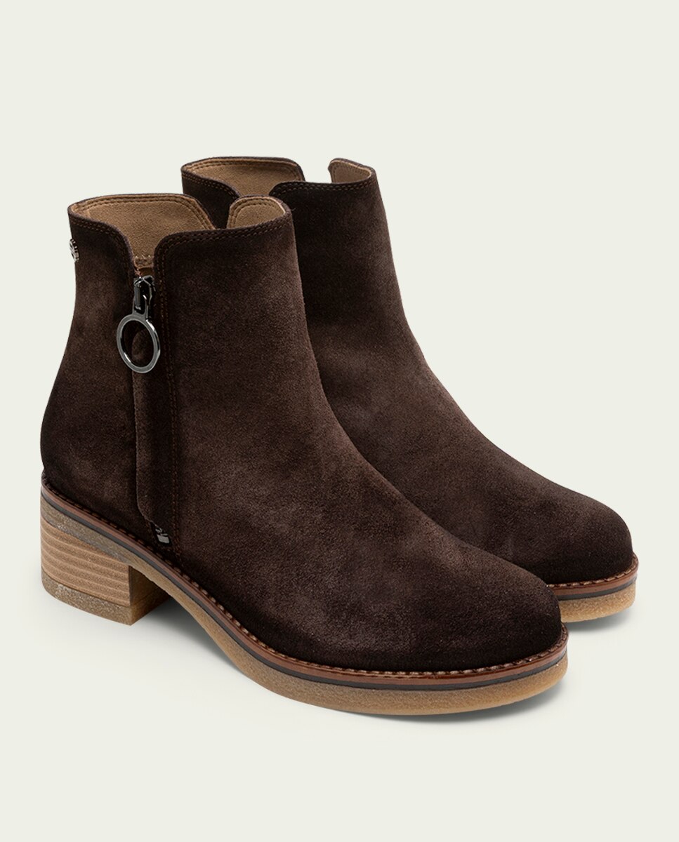 Botines de mujer de serraje con cremallera - Porronet - Moka Moka-3