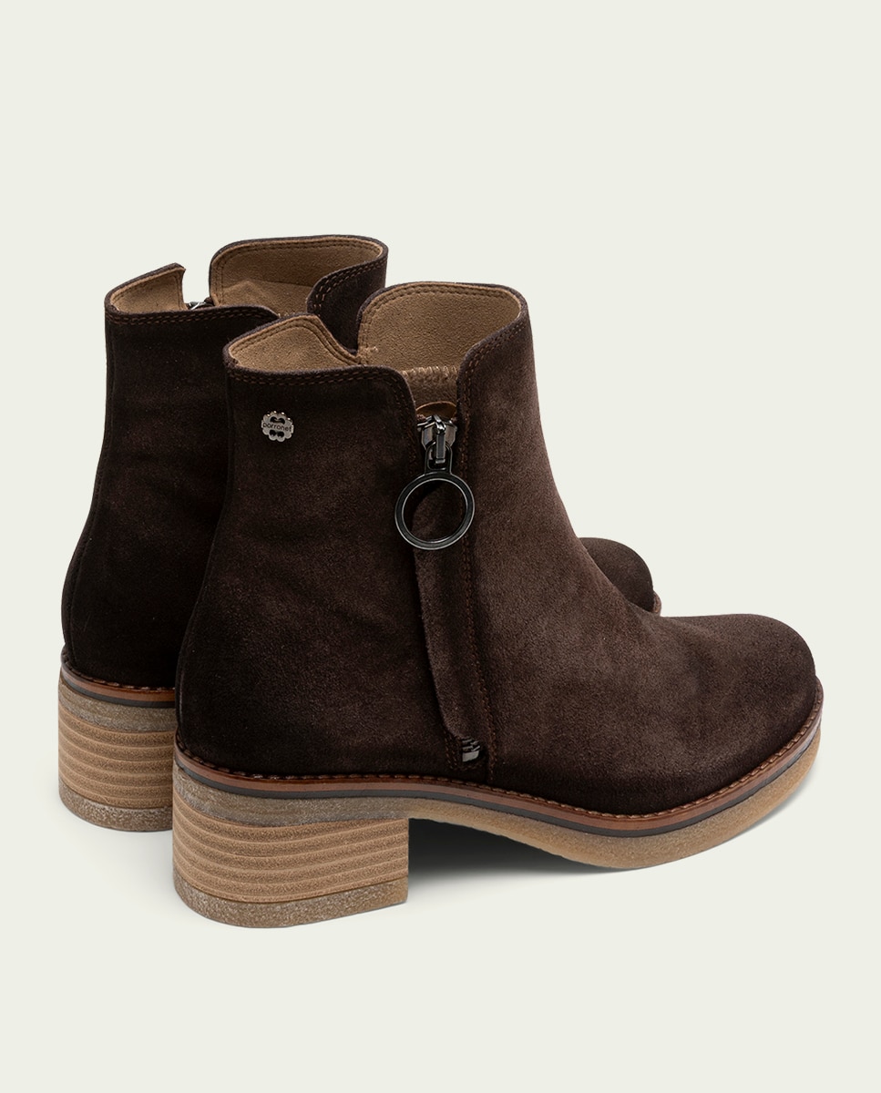 Botines de mujer de serraje con cremallera - Porronet - Moka Moka-2