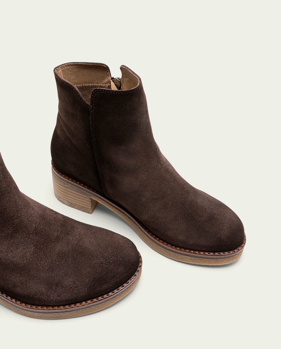 Botines de mujer de serraje con cremallera - Porronet - Moka Moka-4