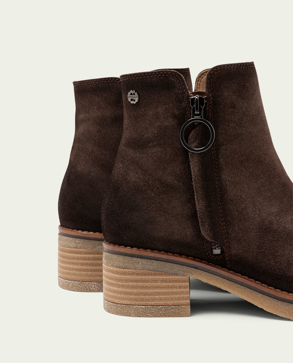 Botines de mujer de serraje con cremallera - Porronet - Moka Moka-5