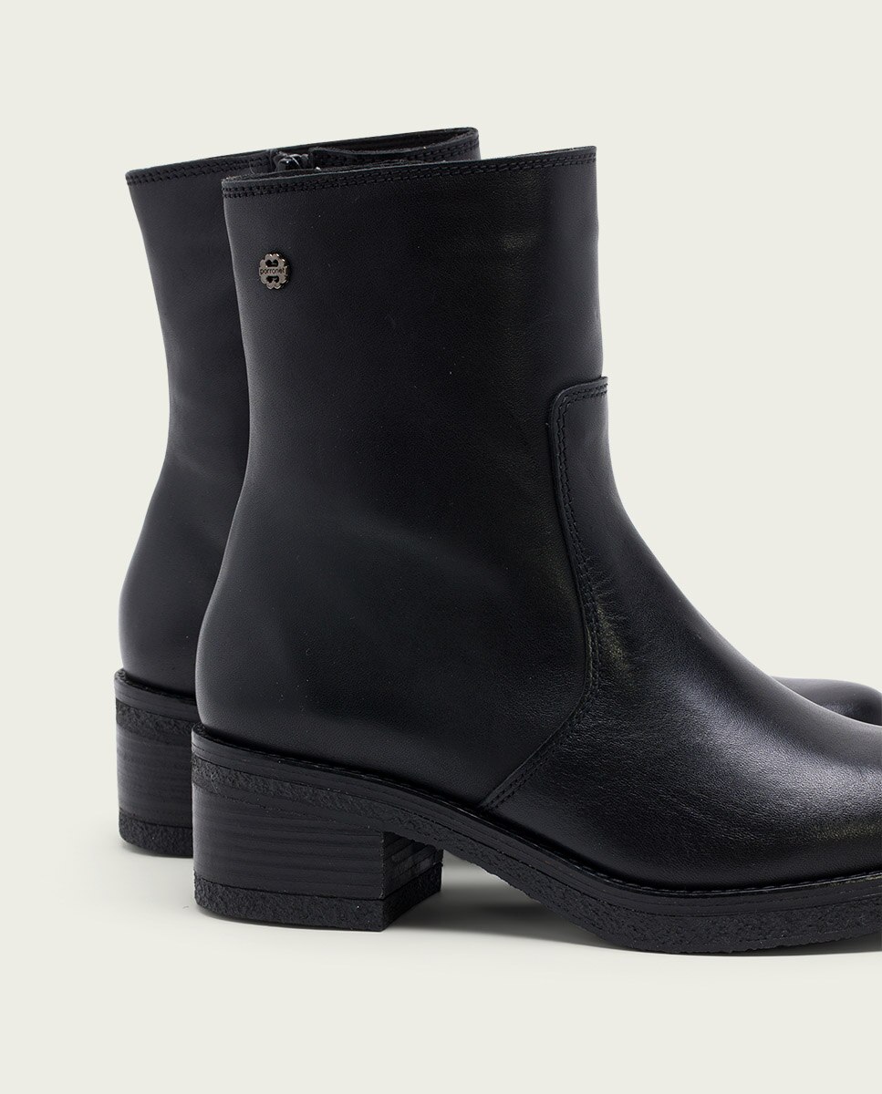 Botines de mujer de piel con cremallera - Porronet - Negro Negro-4