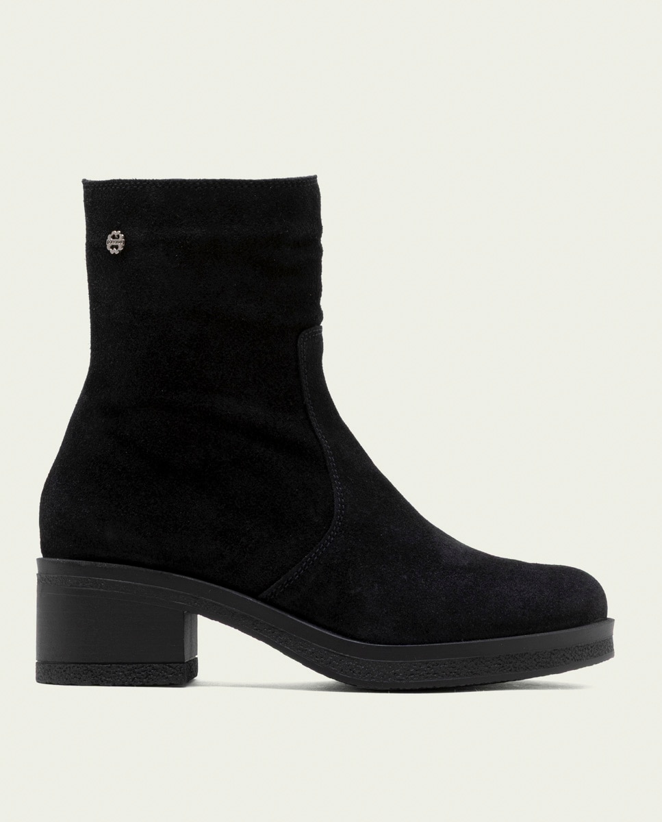 Botines de mujer de serraje con cremallera - Porronet - Negro Negro-1