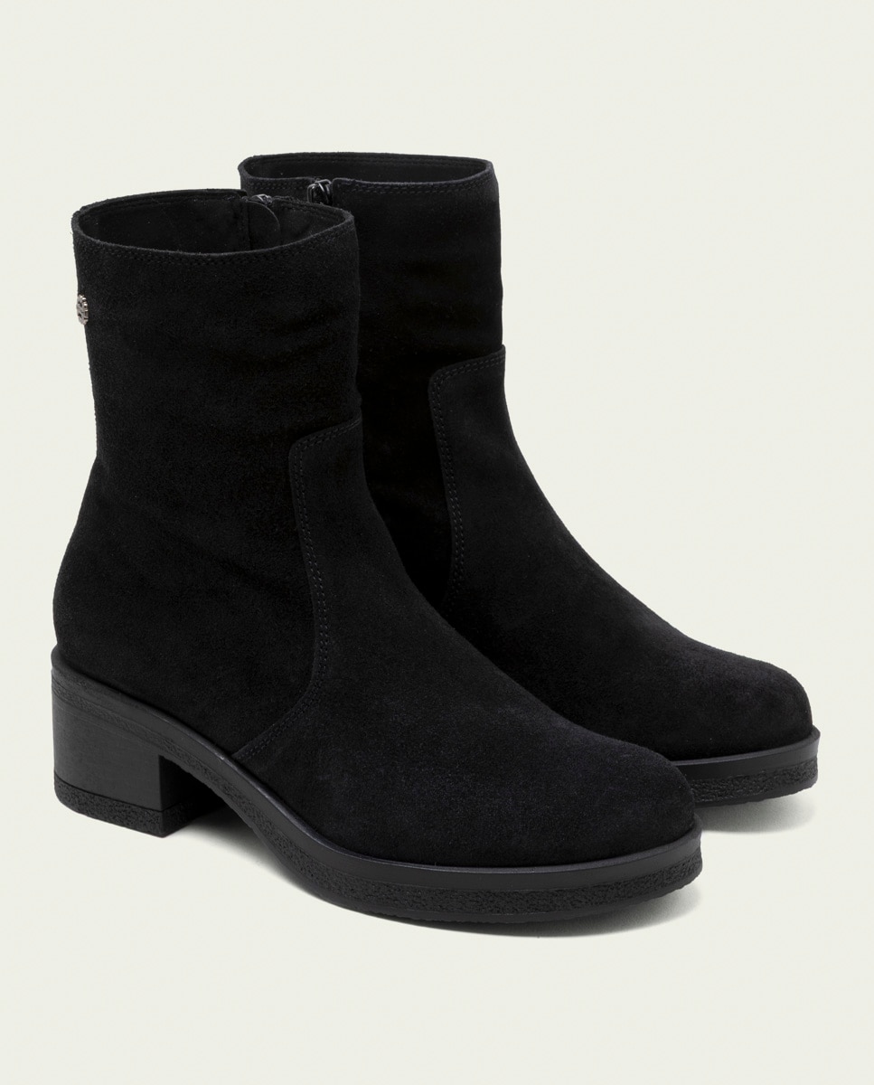 Botines de mujer de serraje con cremallera - Porronet - Negro Negro-3
