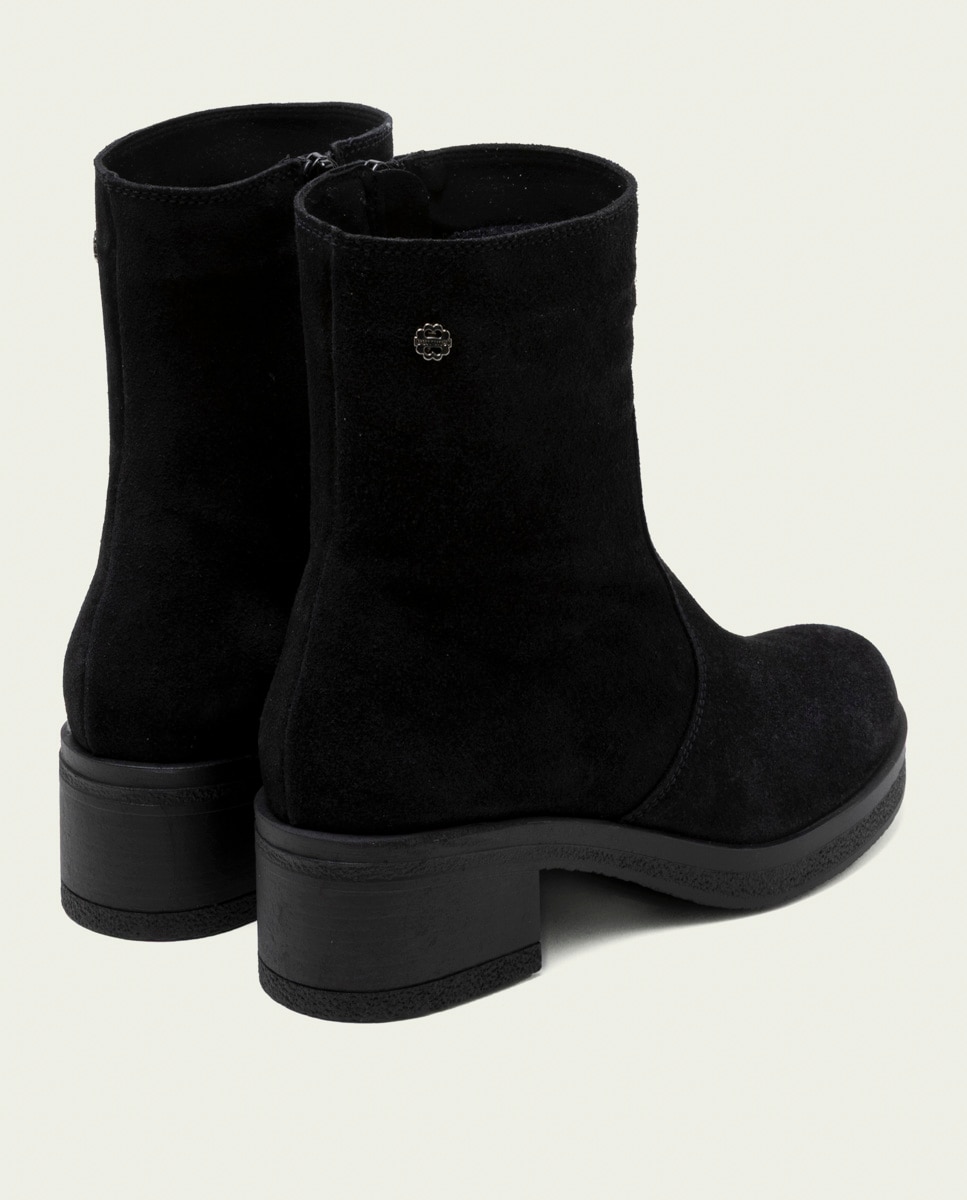 Botines de mujer de serraje con cremallera - Porronet - Negro Negro-2