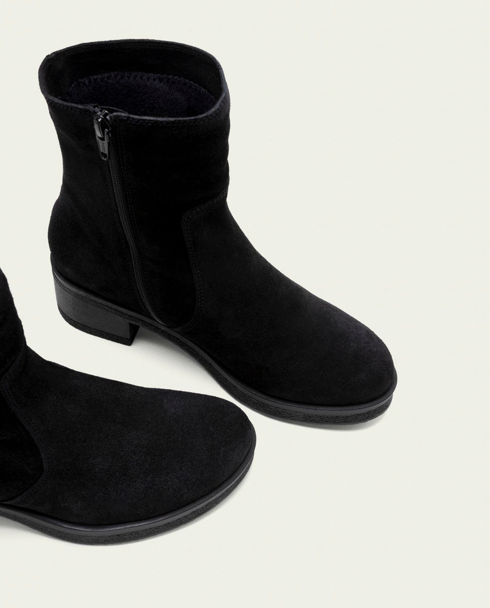 Botines de mujer de serraje con cremallera - Porronet - Negro Negro-4