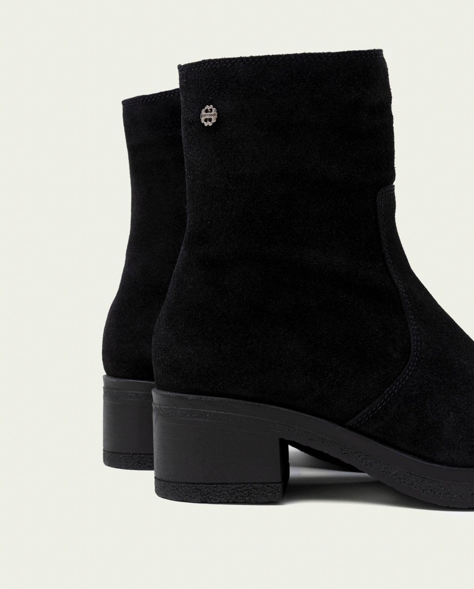 Botines de mujer de serraje con cremallera - Porronet - Negro Negro-5
