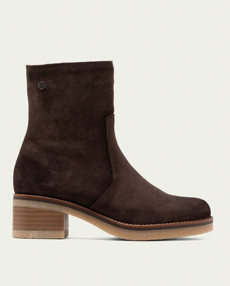 Botines de mujer de serraje con cremallera - Porronet - Moka Moka-1