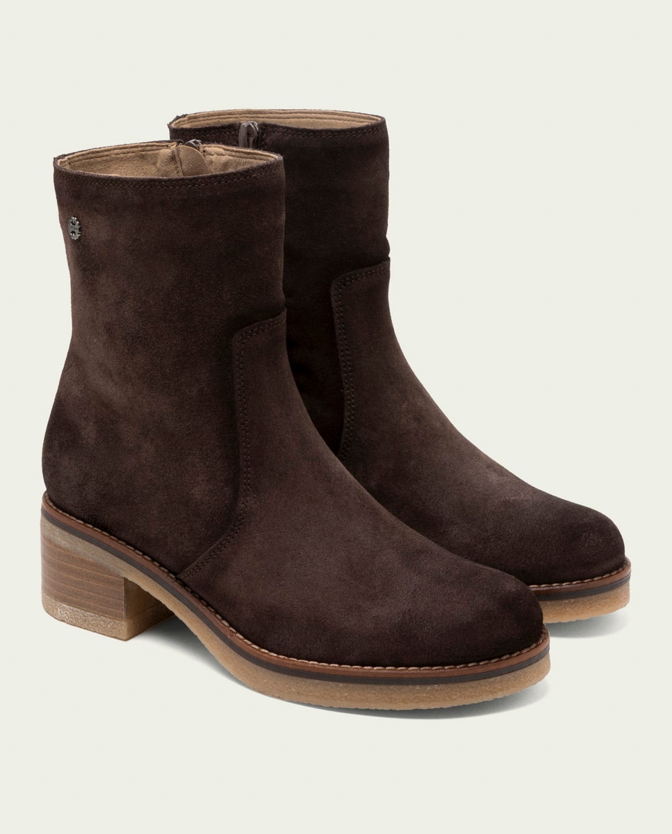 Botines de mujer de serraje con cremallera - Porronet - Moka Moka-3