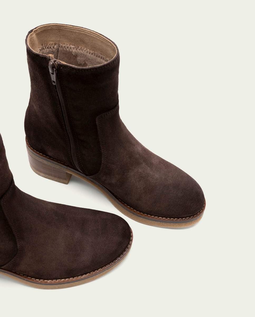 Botines de mujer de serraje con cremallera - Porronet - Moka Moka-4