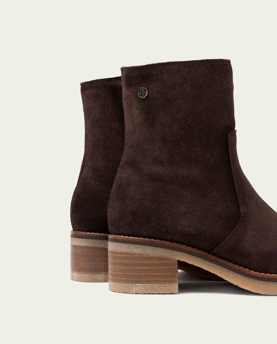 Botines de mujer de serraje con cremallera - Porronet - Moka Moka-5