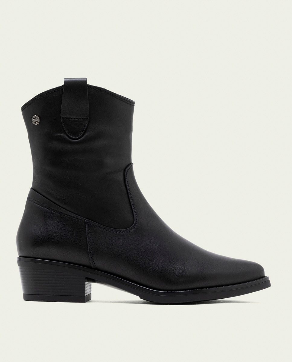 Botines básicos de mujer de piel con cremallera - Porronet - Negro Negro-1