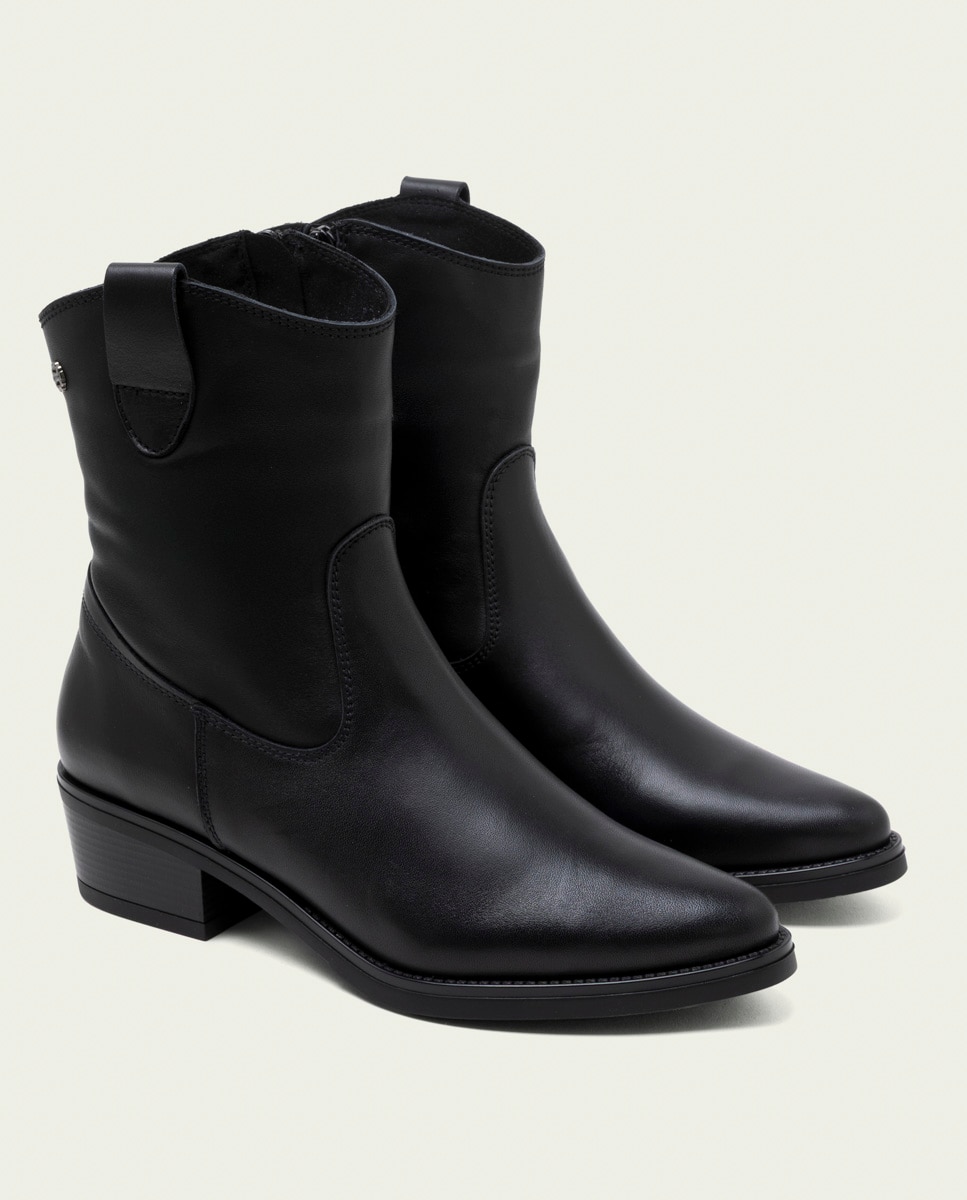 Botines básicos de mujer de piel con cremallera - Porronet - Negro Negro-3