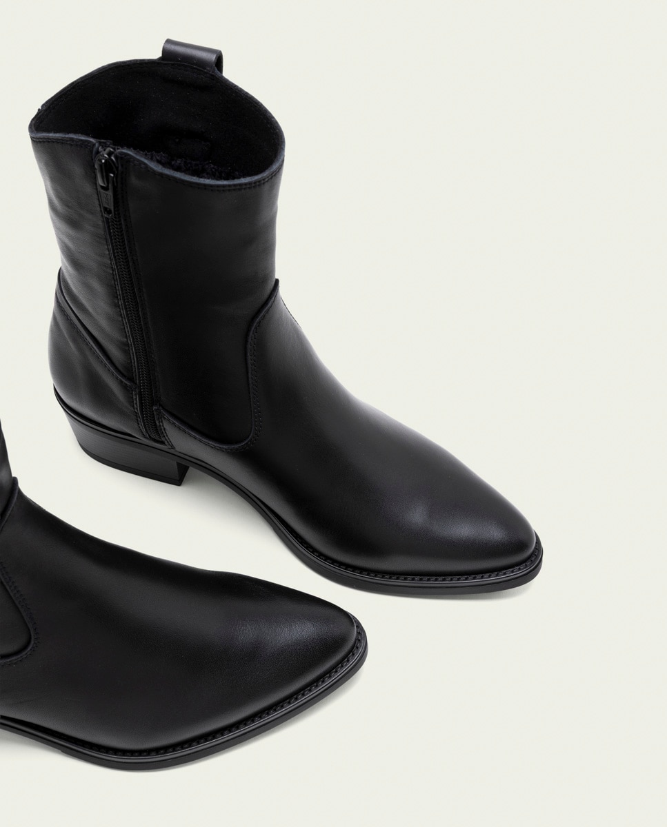 Botines básicos de mujer de piel con cremallera - Porronet - Negro Negro-4