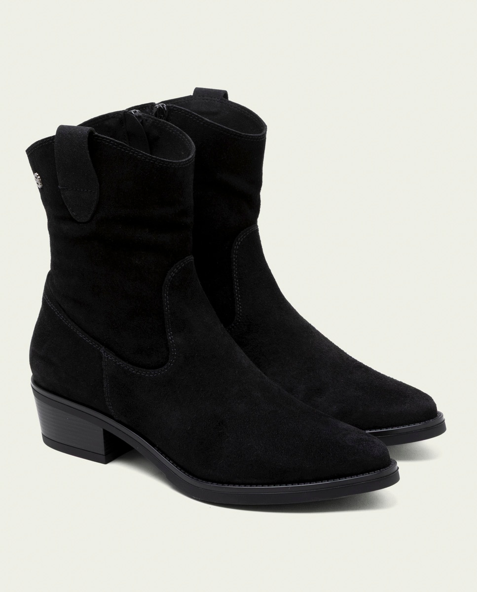 Botines de mujer de serraje con cremallera - Porronet - Negro Negro-3