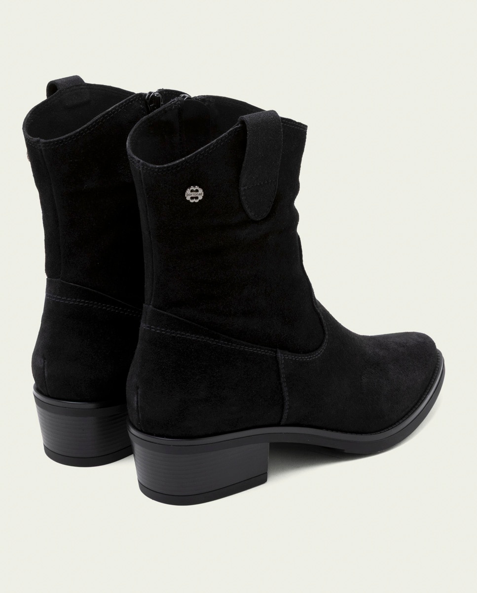 Botines de mujer de serraje con cremallera - Porronet - Negro Negro-2