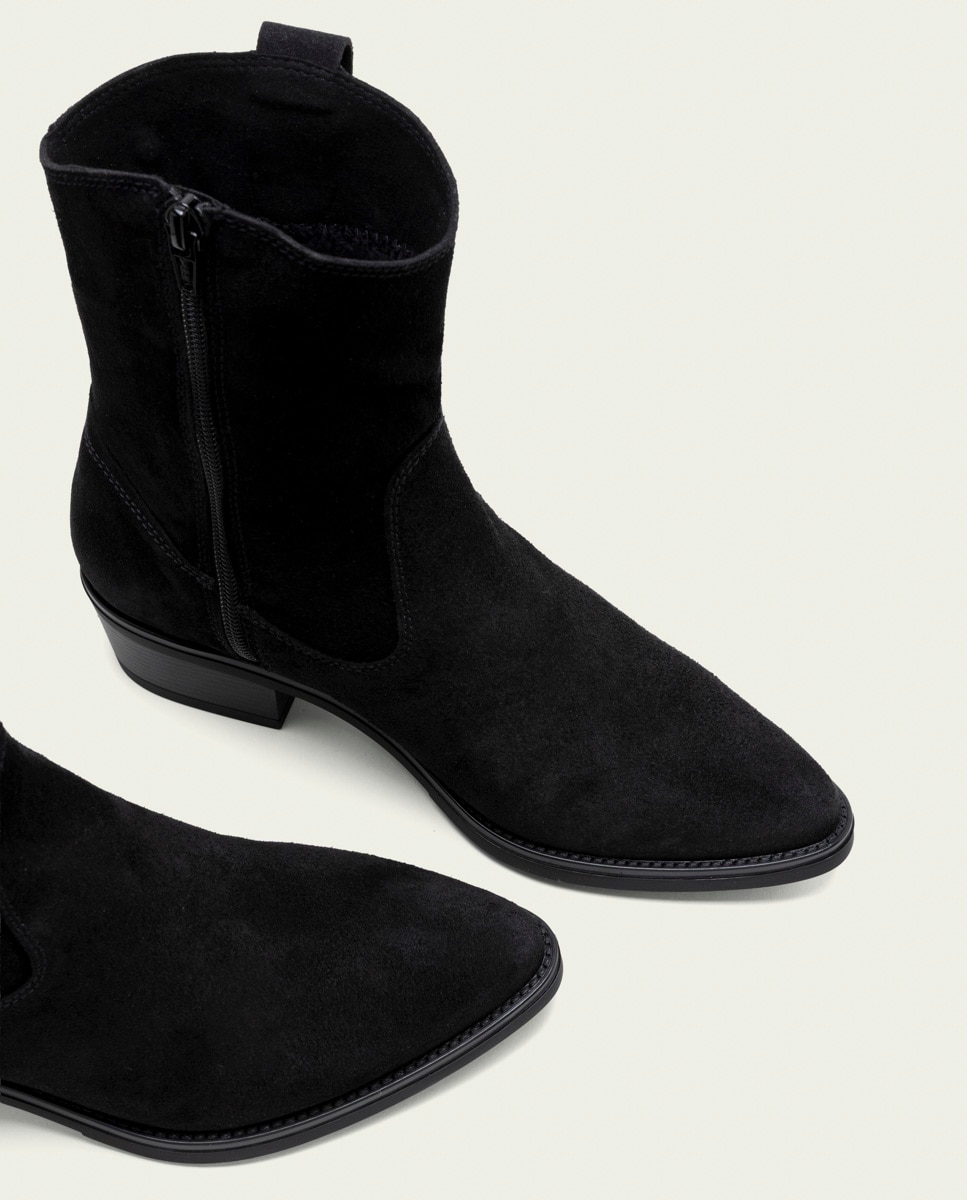 Botines de mujer de serraje con cremallera - Porronet - Negro Negro-4