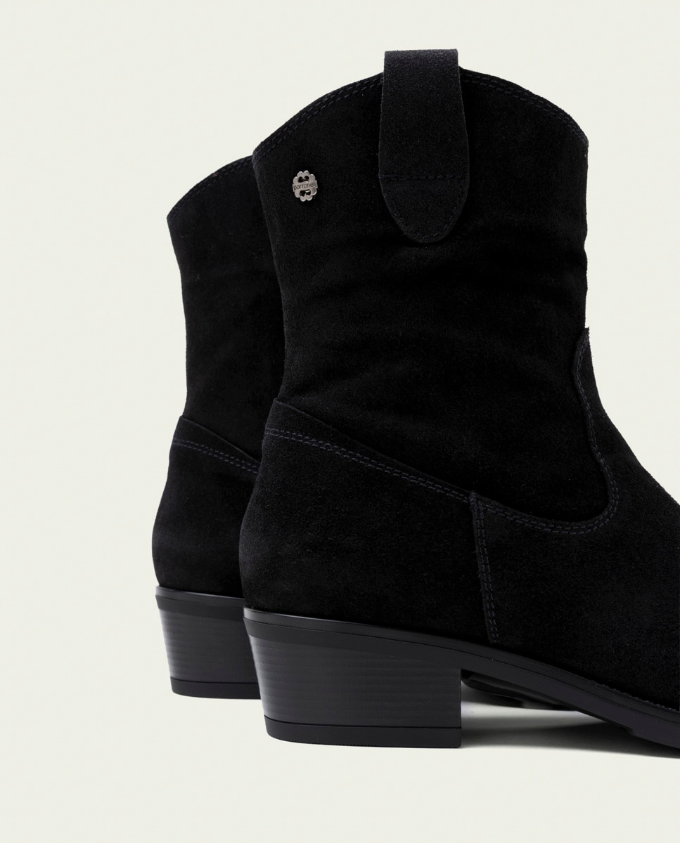 Botines de mujer de serraje con cremallera - Porronet - Negro Negro-5