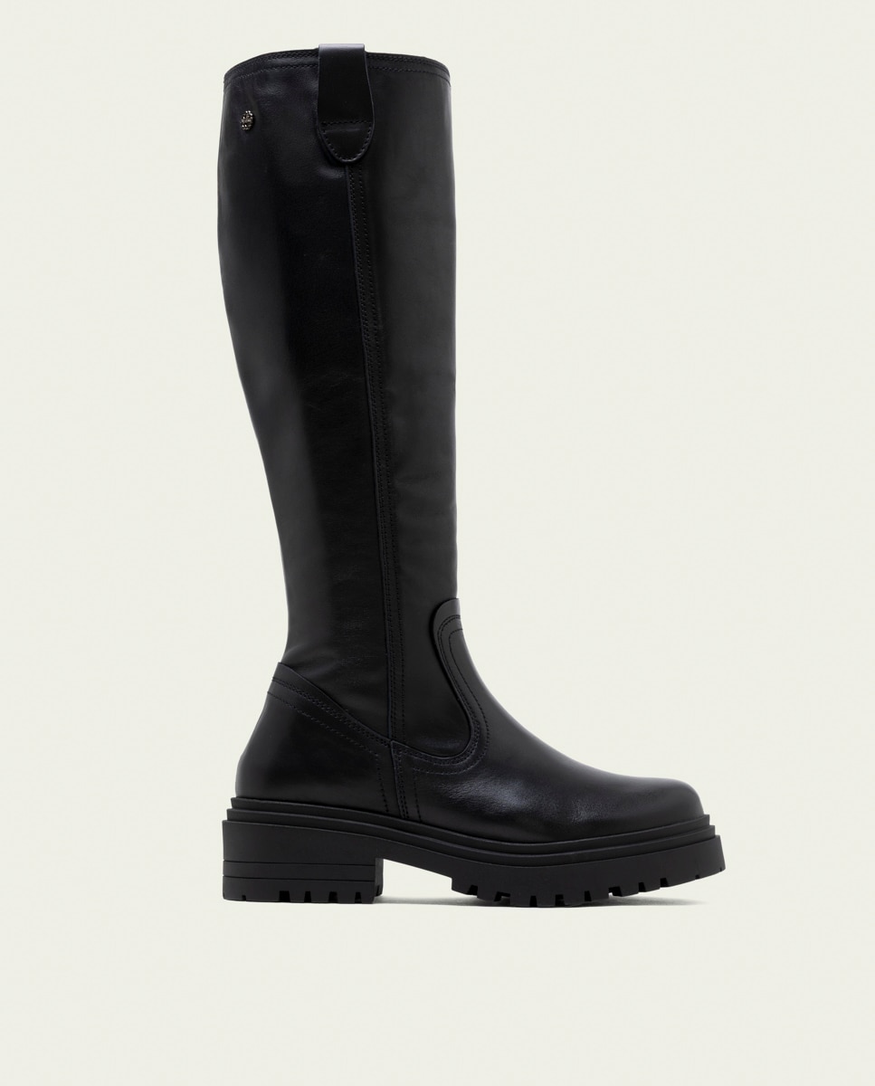 Bota con suela track alta de mujer de piel con cremallera - Porronet - Negro Negro-1