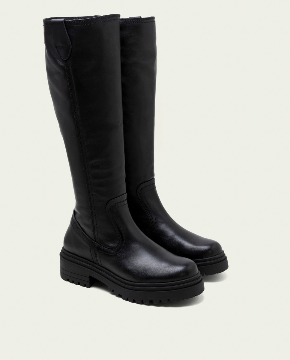 Bota con suela track alta de mujer de piel con cremallera - Porronet - Negro Negro-2