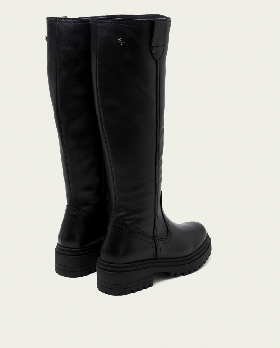 Bota con suela track alta de mujer de piel con cremallera - Porronet - Negro Negro-3