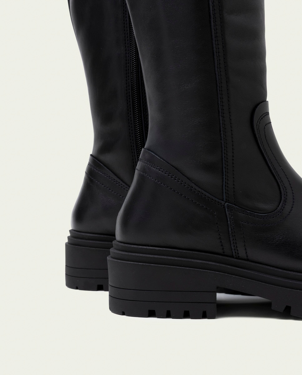 Bota con suela track alta de mujer de piel con cremallera - Porronet - Negro Negro-4