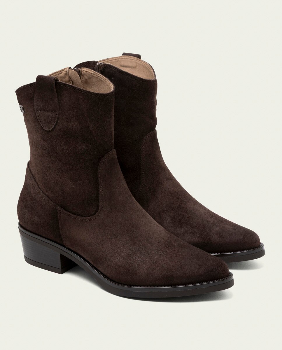Botines de mujer de serraje con cremallera - Porronet - Moka Moka-3
