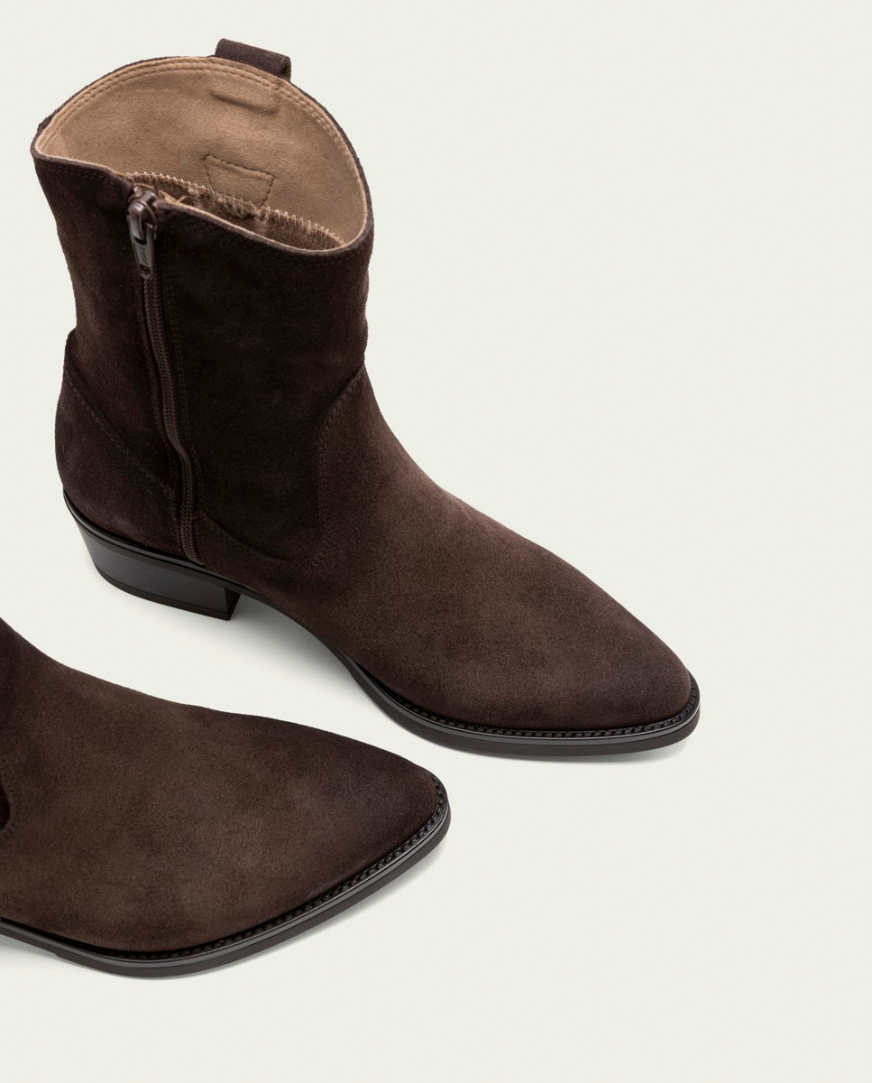 Botines de mujer de serraje con cremallera - Porronet - Moka Moka-4