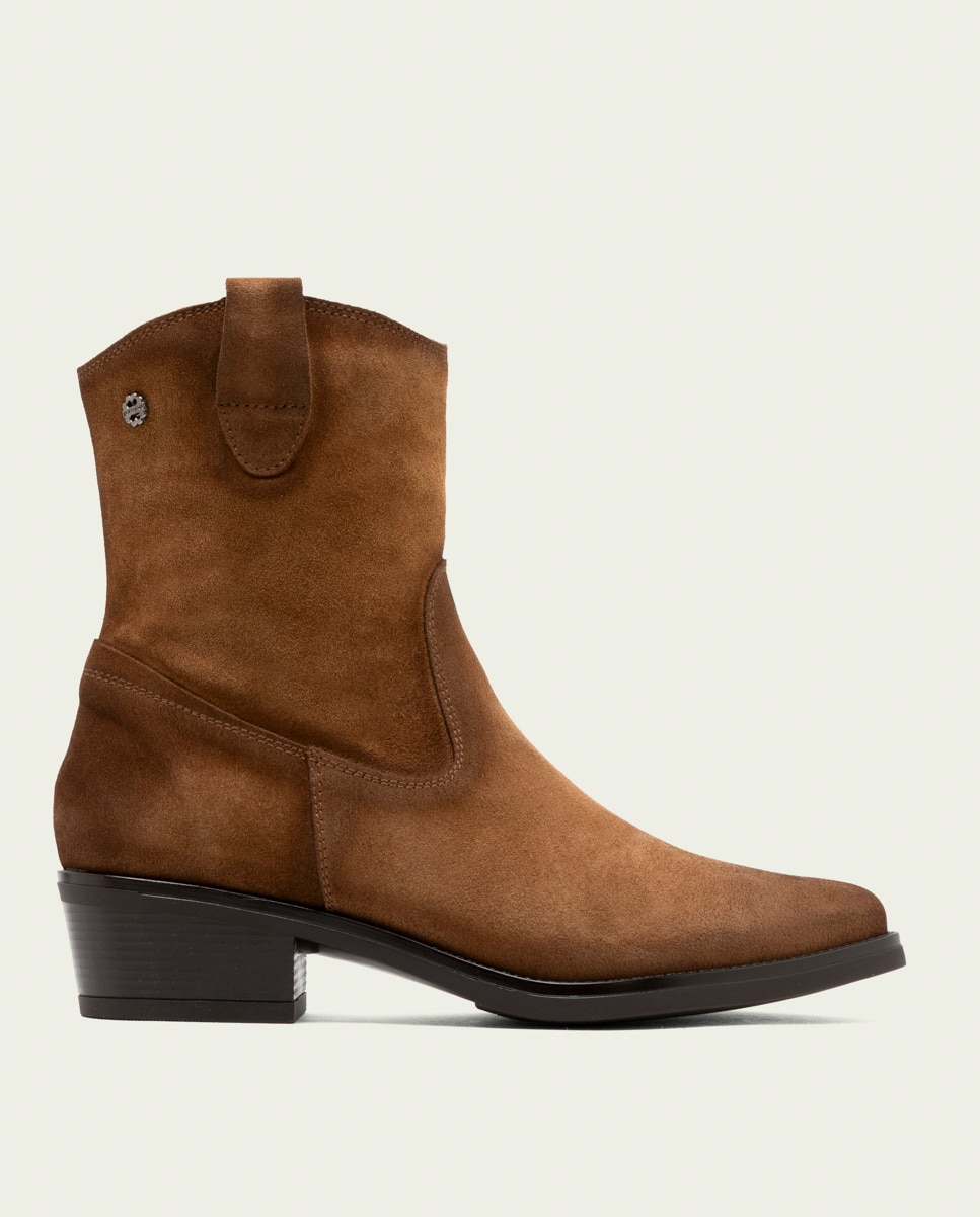 Botines de mujer de serraje con cremallera - Porronet - Cuero Cuero-1