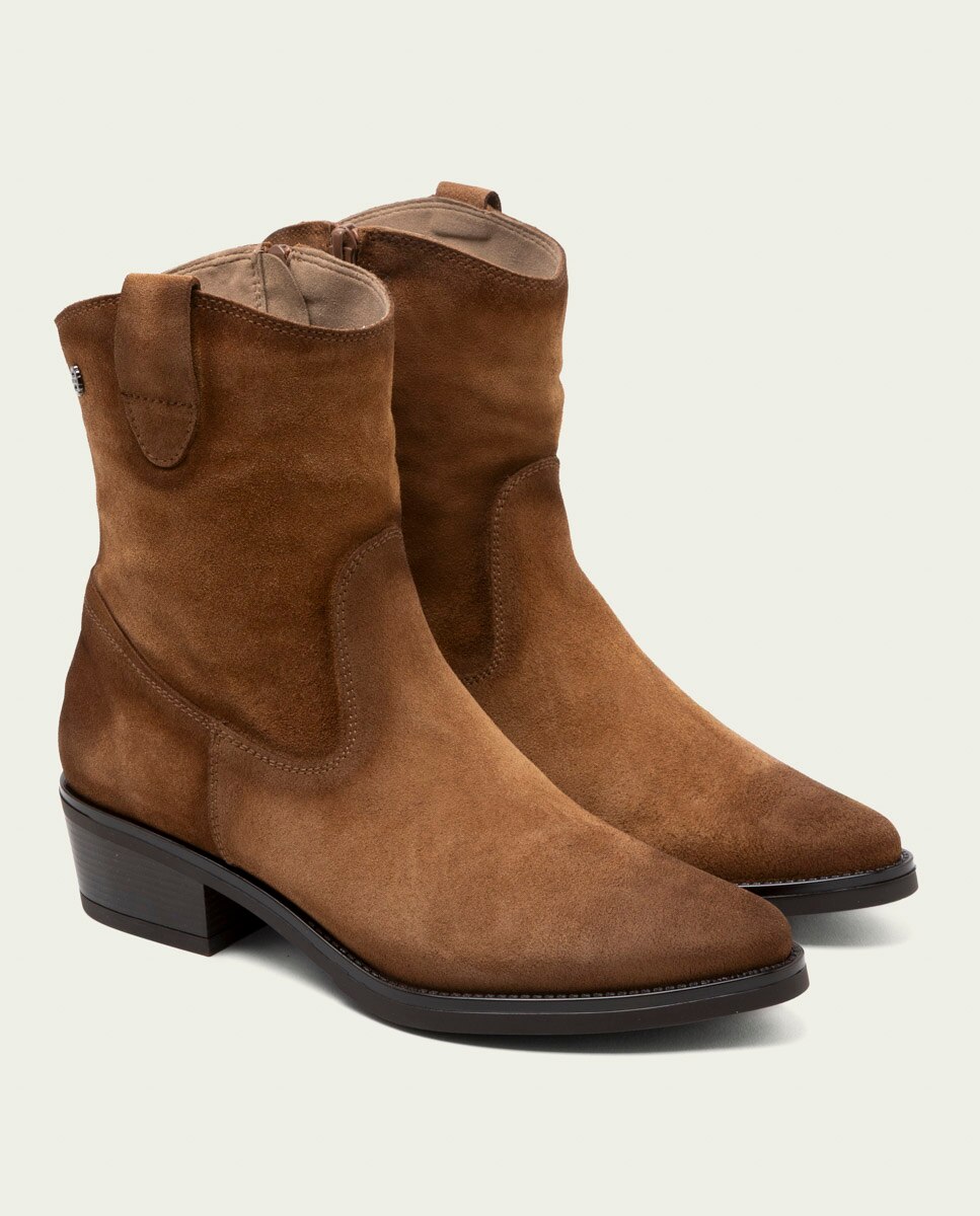 Botines de mujer de serraje con cremallera - Porronet - Cuero Cuero-3