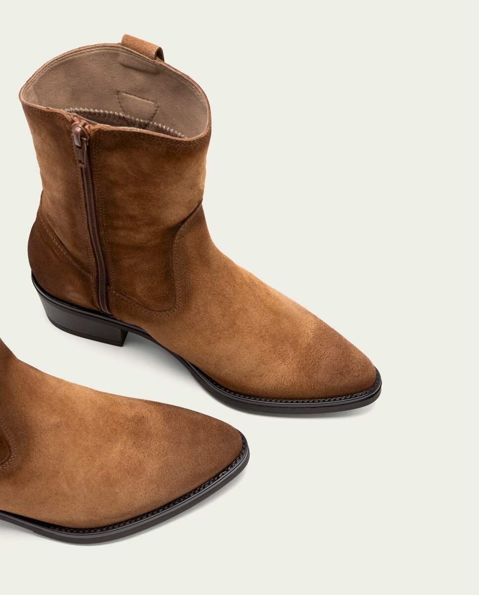 Botines de mujer de serraje con cremallera - Porronet - Cuero Cuero-4
