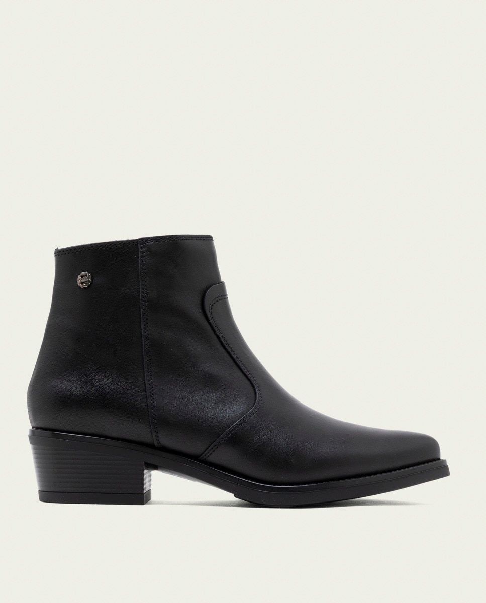 Botines de mujer de piel con cremallera - Porronet - Negro Negro-1