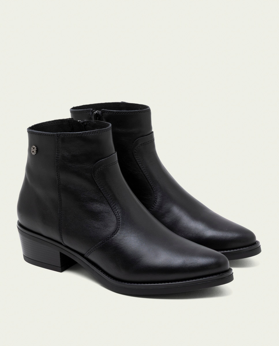 Botines de mujer de piel con cremallera - Porronet - Negro Negro-3