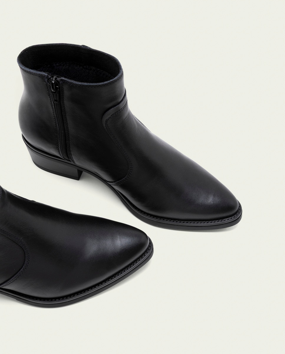 Botines de mujer de piel con cremallera - Porronet - Negro Negro-4